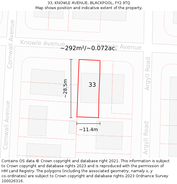 33, KNOWLE AVENUE, BLACKPOOL, FY2 9TQ: Plot and title map