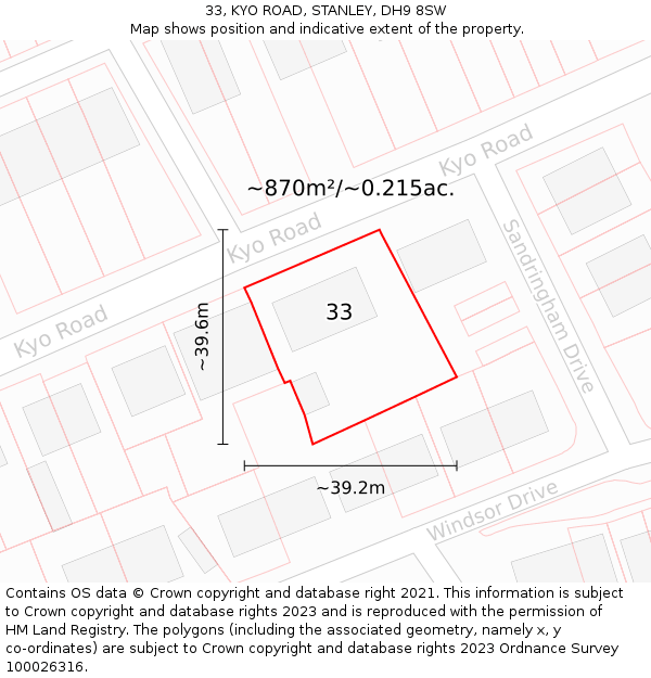 33, KYO ROAD, STANLEY, DH9 8SW: Plot and title map