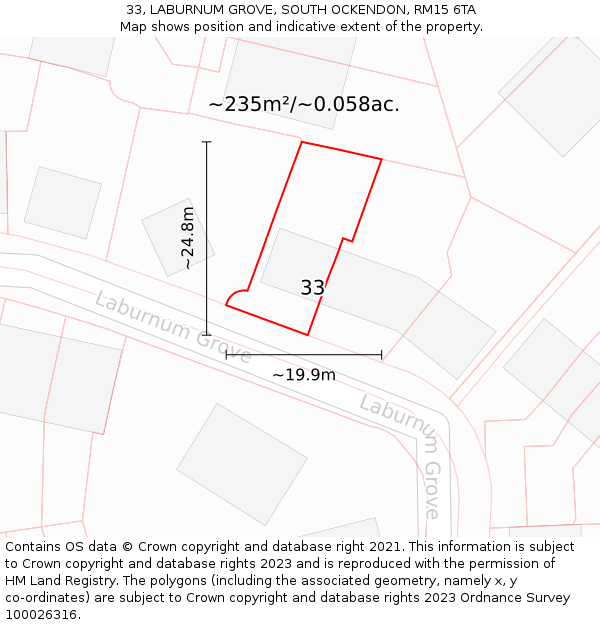 33, LABURNUM GROVE, SOUTH OCKENDON, RM15 6TA: Plot and title map