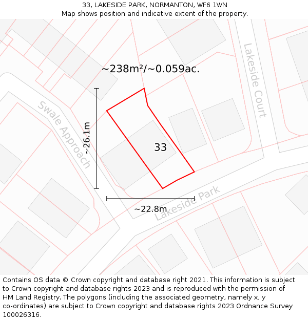 33, LAKESIDE PARK, NORMANTON, WF6 1WN: Plot and title map