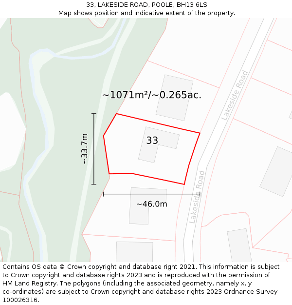 33, LAKESIDE ROAD, POOLE, BH13 6LS: Plot and title map