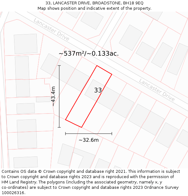 33, LANCASTER DRIVE, BROADSTONE, BH18 9EQ: Plot and title map