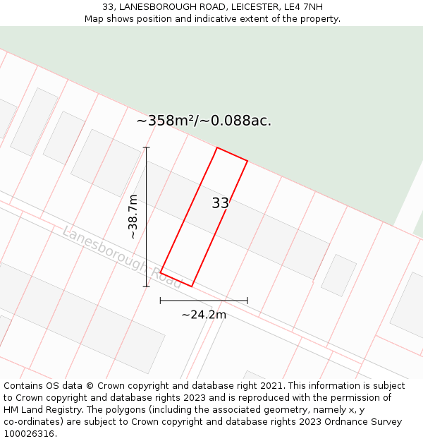33, LANESBOROUGH ROAD, LEICESTER, LE4 7NH: Plot and title map