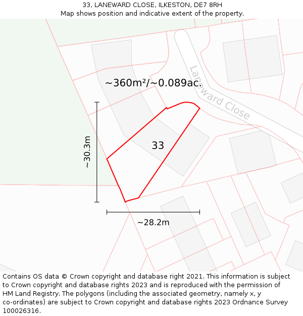 33, LANEWARD CLOSE, ILKESTON, DE7 8RH: Plot and title map
