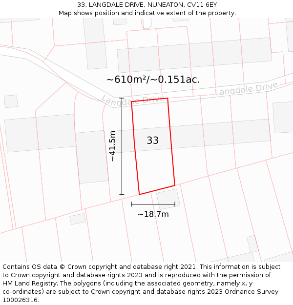 33, LANGDALE DRIVE, NUNEATON, CV11 6EY: Plot and title map