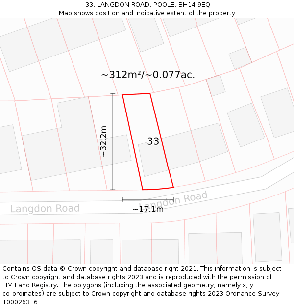 33, LANGDON ROAD, POOLE, BH14 9EQ: Plot and title map