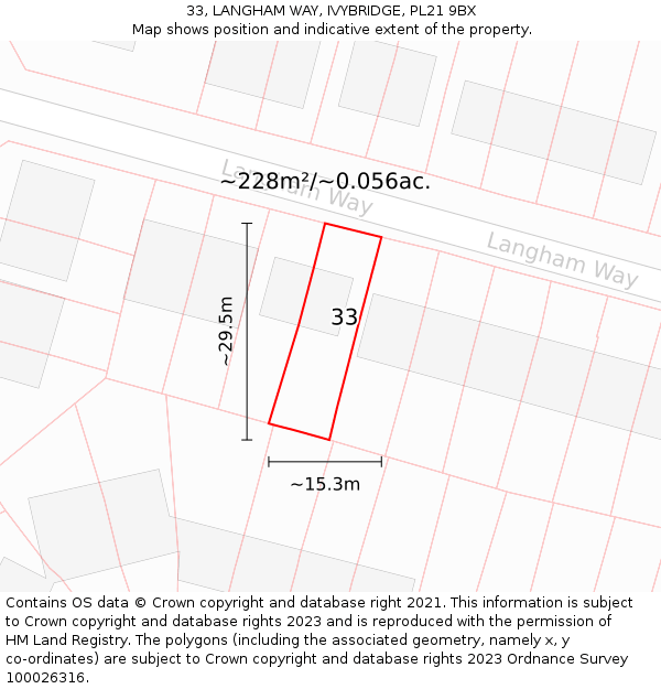 33, LANGHAM WAY, IVYBRIDGE, PL21 9BX: Plot and title map