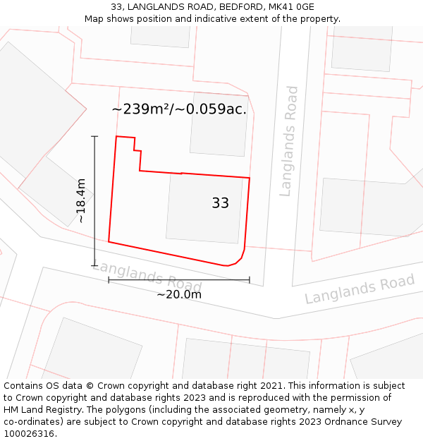 33, LANGLANDS ROAD, BEDFORD, MK41 0GE: Plot and title map