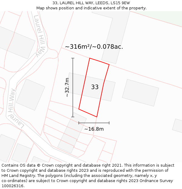 33, LAUREL HILL WAY, LEEDS, LS15 9EW: Plot and title map