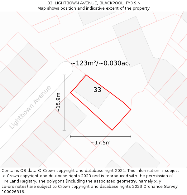 33, LIGHTBOWN AVENUE, BLACKPOOL, FY3 9JN: Plot and title map