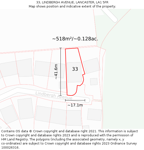 33, LINDBERGH AVENUE, LANCASTER, LA1 5FR: Plot and title map