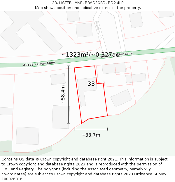 33, LISTER LANE, BRADFORD, BD2 4LP: Plot and title map