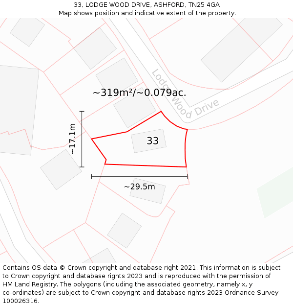 33, LODGE WOOD DRIVE, ASHFORD, TN25 4GA: Plot and title map