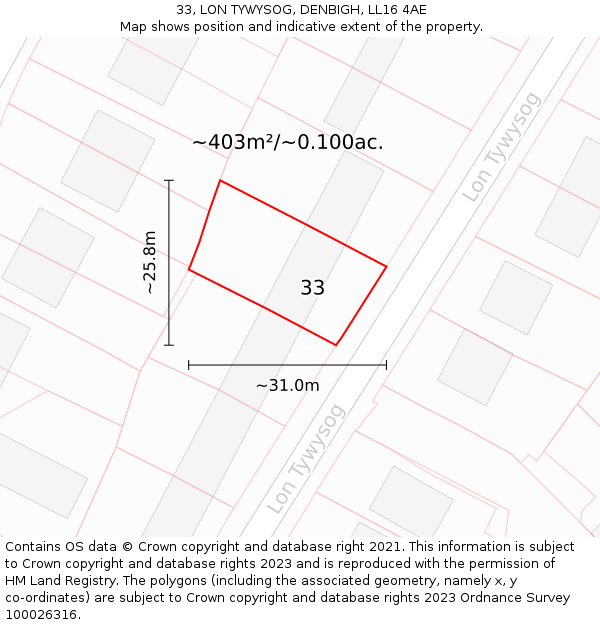 33, LON TYWYSOG, DENBIGH, LL16 4AE: Plot and title map