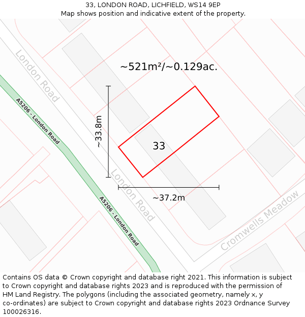 33, LONDON ROAD, LICHFIELD, WS14 9EP: Plot and title map