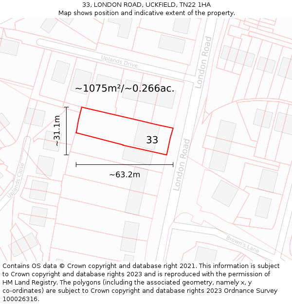 33, LONDON ROAD, UCKFIELD, TN22 1HA: Plot and title map