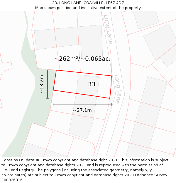 33, LONG LANE, COALVILLE, LE67 4DZ: Plot and title map