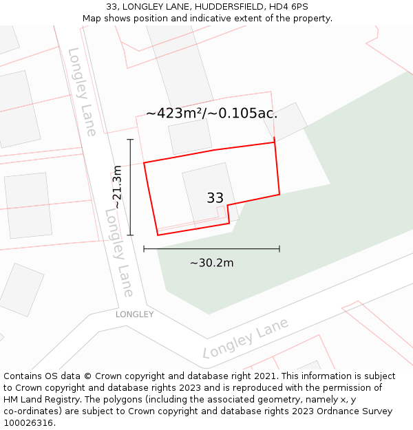 33, LONGLEY LANE, HUDDERSFIELD, HD4 6PS: Plot and title map