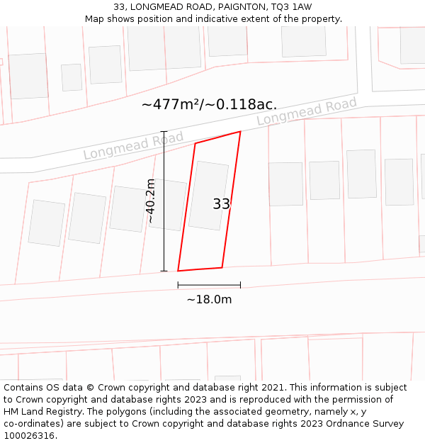 33, LONGMEAD ROAD, PAIGNTON, TQ3 1AW: Plot and title map