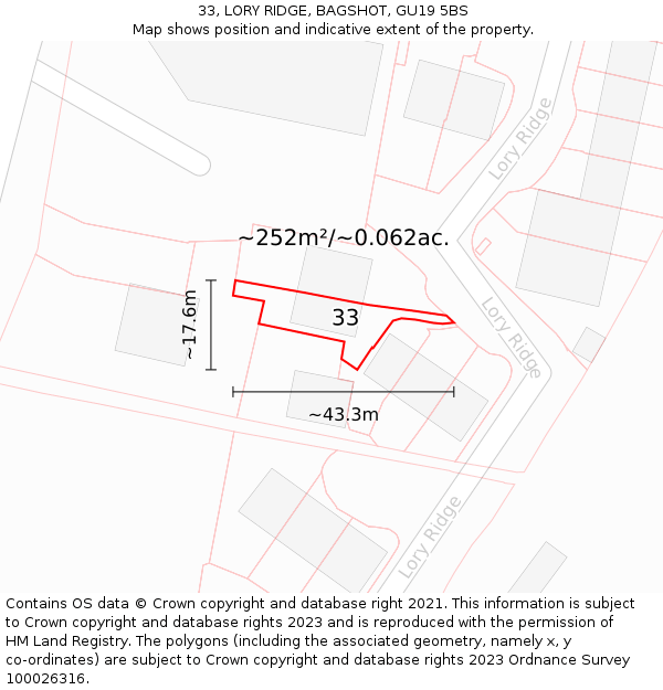 33, LORY RIDGE, BAGSHOT, GU19 5BS: Plot and title map