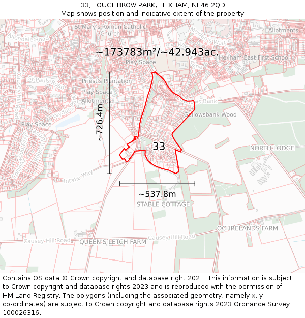 33, LOUGHBROW PARK, HEXHAM, NE46 2QD: Plot and title map