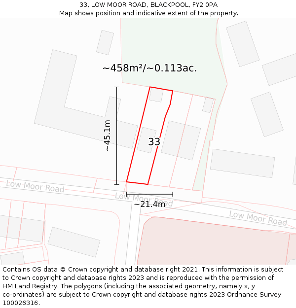 33, LOW MOOR ROAD, BLACKPOOL, FY2 0PA: Plot and title map