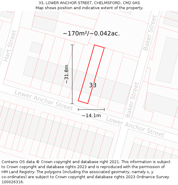 33, LOWER ANCHOR STREET, CHELMSFORD, CM2 0AS: Plot and title map