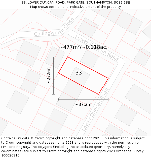 33, LOWER DUNCAN ROAD, PARK GATE, SOUTHAMPTON, SO31 1BE: Plot and title map