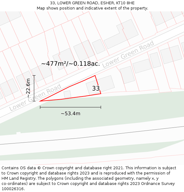 33, LOWER GREEN ROAD, ESHER, KT10 8HE: Plot and title map