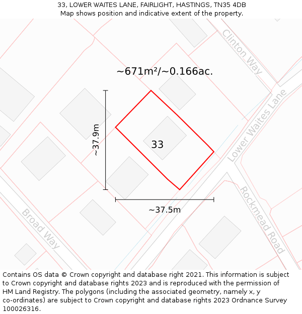 33, LOWER WAITES LANE, FAIRLIGHT, HASTINGS, TN35 4DB: Plot and title map