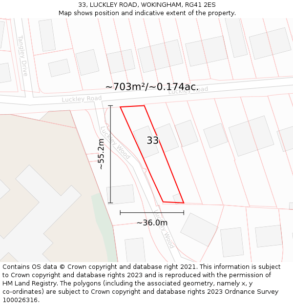 33, LUCKLEY ROAD, WOKINGHAM, RG41 2ES: Plot and title map