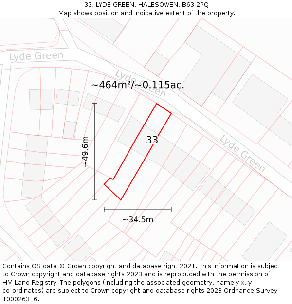 33, LYDE GREEN, HALESOWEN, B63 2PQ: Plot and title map