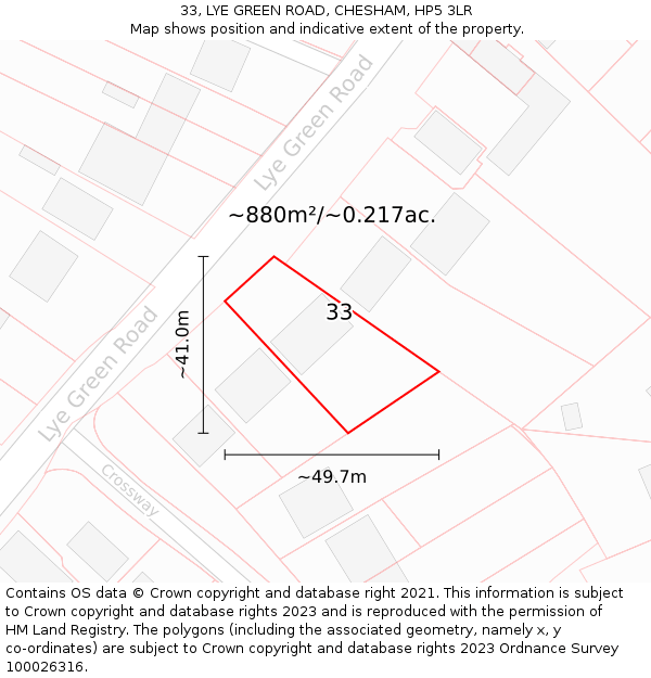 33, LYE GREEN ROAD, CHESHAM, HP5 3LR: Plot and title map