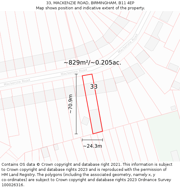 33, MACKENZIE ROAD, BIRMINGHAM, B11 4EP: Plot and title map