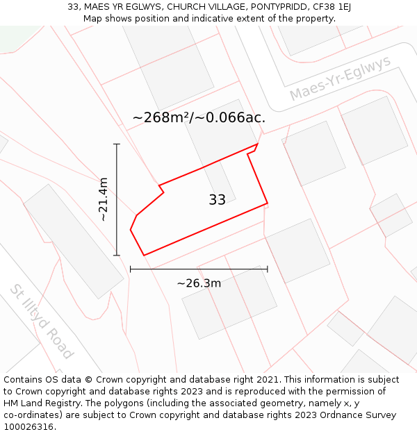 33, MAES YR EGLWYS, CHURCH VILLAGE, PONTYPRIDD, CF38 1EJ: Plot and title map