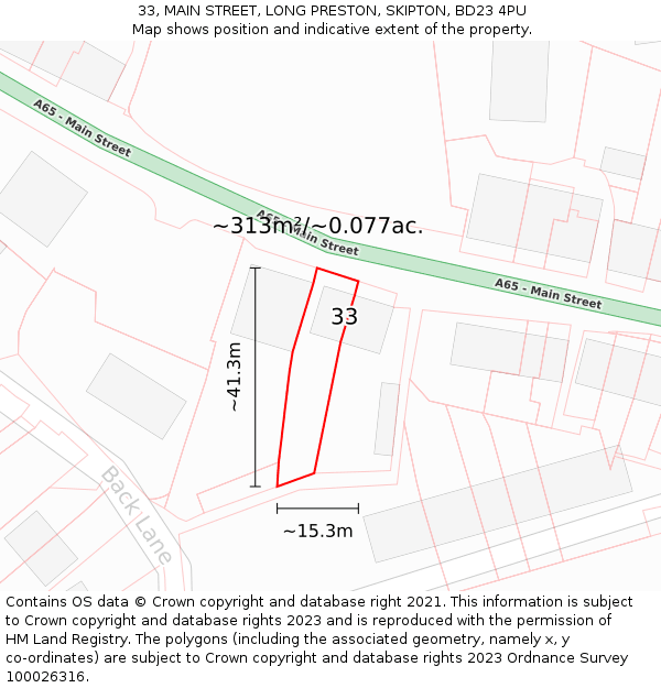 33, MAIN STREET, LONG PRESTON, SKIPTON, BD23 4PU: Plot and title map