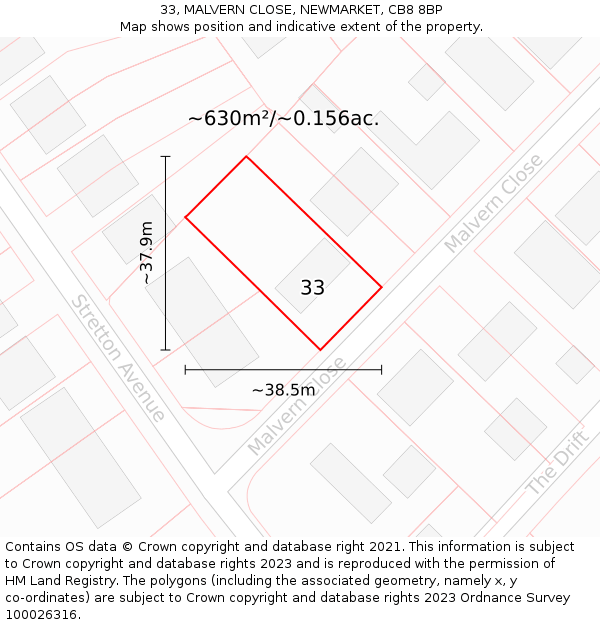 33, MALVERN CLOSE, NEWMARKET, CB8 8BP: Plot and title map