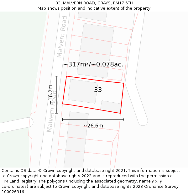 33, MALVERN ROAD, GRAYS, RM17 5TH: Plot and title map