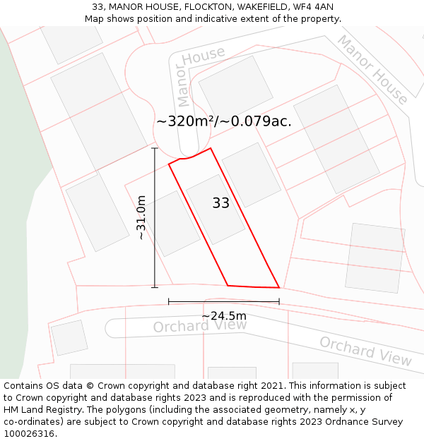 33, MANOR HOUSE, FLOCKTON, WAKEFIELD, WF4 4AN: Plot and title map