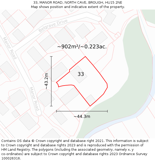 33, MANOR ROAD, NORTH CAVE, BROUGH, HU15 2NE: Plot and title map