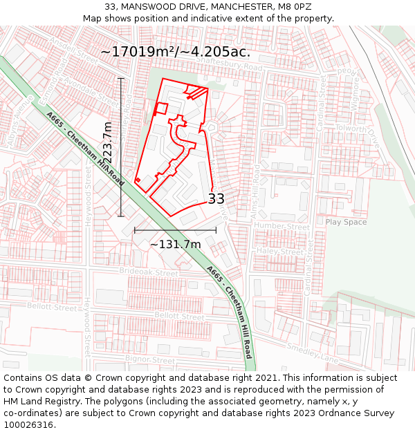 33, MANSWOOD DRIVE, MANCHESTER, M8 0PZ: Plot and title map