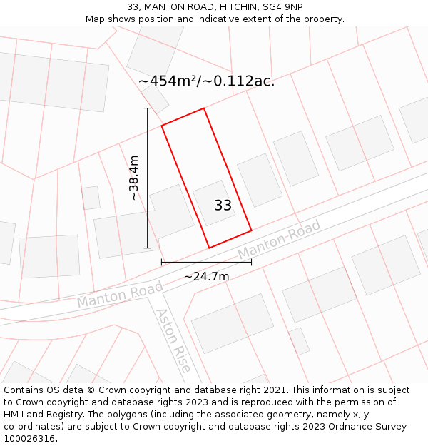 33, MANTON ROAD, HITCHIN, SG4 9NP: Plot and title map