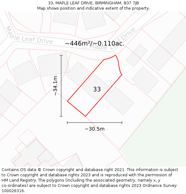 33, MAPLE LEAF DRIVE, BIRMINGHAM, B37 7JB: Plot and title map