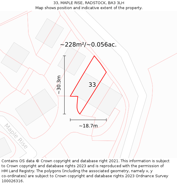 33, MAPLE RISE, RADSTOCK, BA3 3LH: Plot and title map