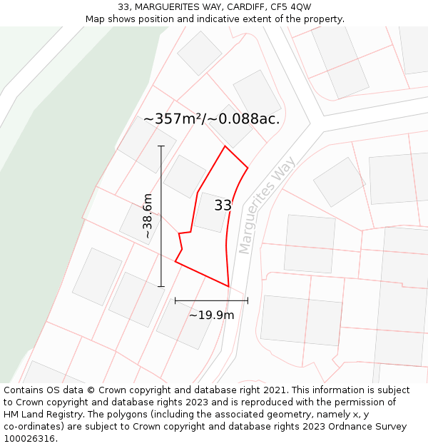 33, MARGUERITES WAY, CARDIFF, CF5 4QW: Plot and title map