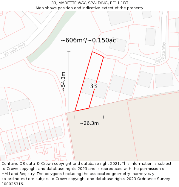 33, MARIETTE WAY, SPALDING, PE11 1DT: Plot and title map