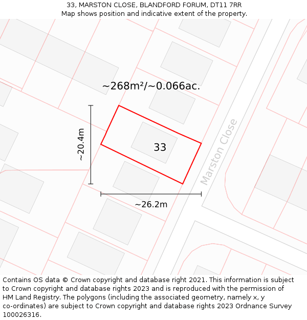 33, MARSTON CLOSE, BLANDFORD FORUM, DT11 7RR: Plot and title map