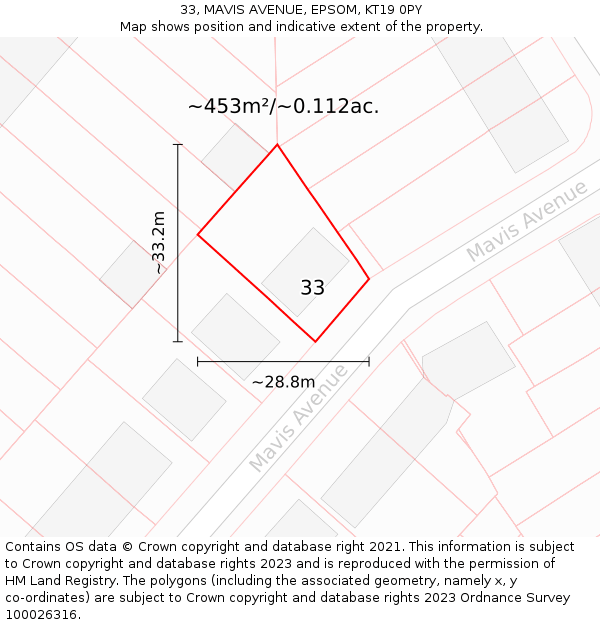 33, MAVIS AVENUE, EPSOM, KT19 0PY: Plot and title map