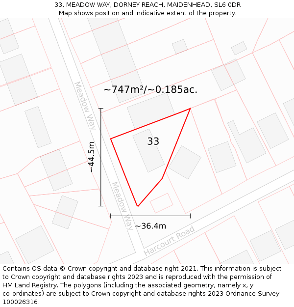 33, MEADOW WAY, DORNEY REACH, MAIDENHEAD, SL6 0DR: Plot and title map