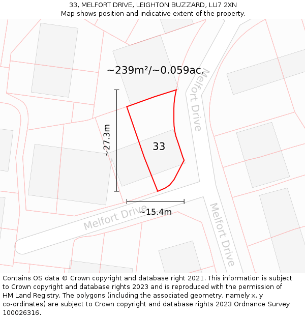 33, MELFORT DRIVE, LEIGHTON BUZZARD, LU7 2XN: Plot and title map